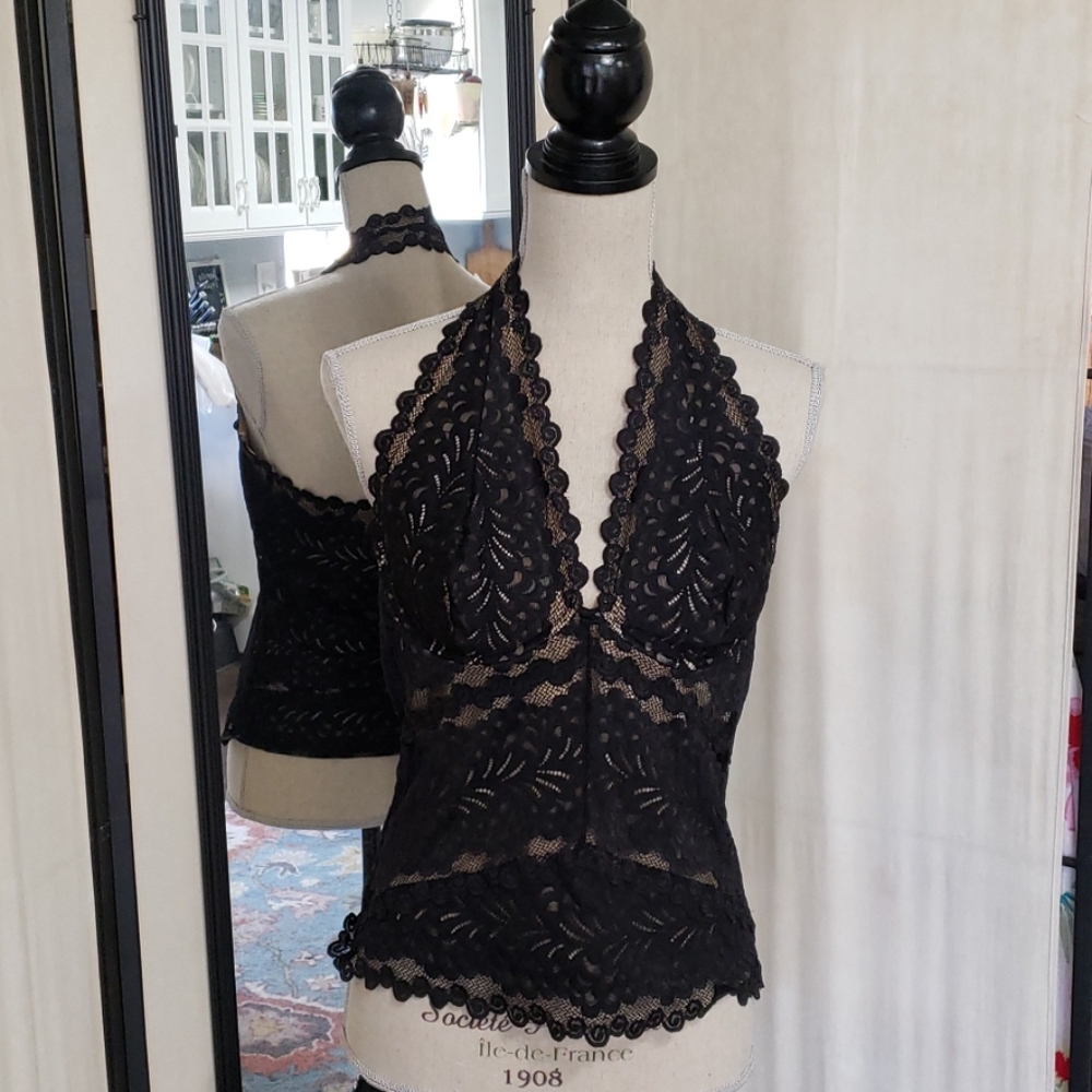 Cache Lace Halter Top L